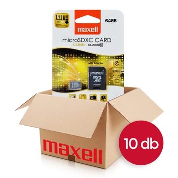 Maxell X-Series Micro SDXC memóriakártya adapterrel 64GB Class 10 80MB/s - 10 darabos csomag