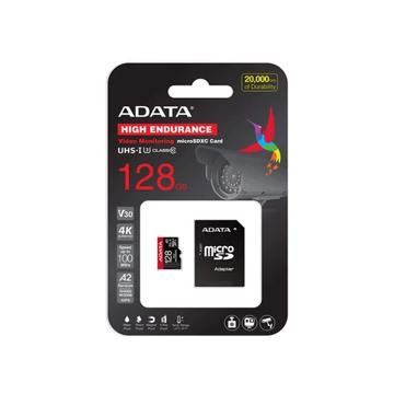 ADATA High Endurance micro SDXC memóriakártya adapterrel 128GB CL10 UHS-I U3 V30 A2 (100/85 MB/s)