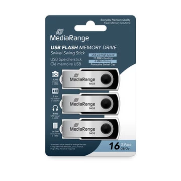 MediaRange MR910 pendrive 16GB USB 2.0 3 darabos csomag - ezüst-fekete