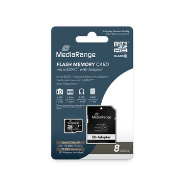 MediaRange 8GB Micro SDHC memóriakártya Class 10 UHS-I U1 adapterrel