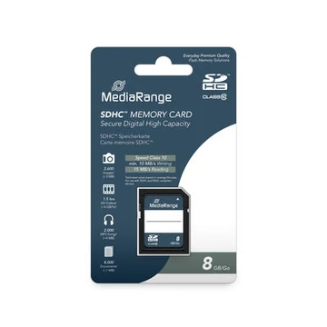 MediaRange SDHC memóriakártya 8GB Class 10 UHS-I 20 MB/s olvasási sebességgel - kék-fehér