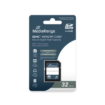 MediaRange SDHC memóriakártya 32GB Class 10 UHS-I 20 MB/s olvasási sebességgel - kék-fehér