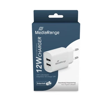 MediaRange hálózati töltő 2xUSB-A csatlakozással 12W - fehér