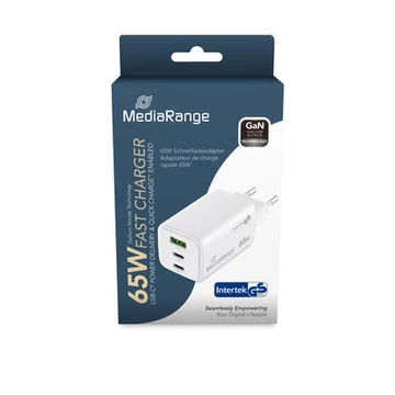 MediaRange 65W gyorstöltő fej 2xUSB-C és 1xUSB-A csatlakozással - fehér