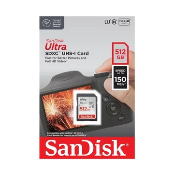 SanDisk Ultra 512GB SDXC memóriakártya UHS-I Class 10 (150 MB/s olvasási sebesség)