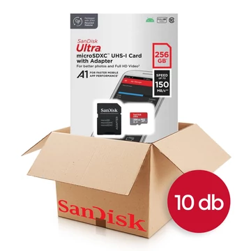 SanDisk Ultra Micro SDXC memóriakártya 256GB Class 10 UHS-I U1 adapterrel 150 MB/s - 10 db-os csomag