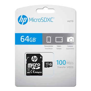 HP mi210 microSDXC memóriakártya 64GB UHS-I U1 Class 10 100 MB/s SD adapterrel - fekete
