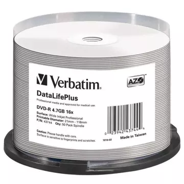 Verbatim DVD-R 16X 4.7GB Print DataLifePlus Professional NO ID Cake 50 - 43744