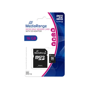 MediaRange 16GB Micro SDHC memóriakártya Class 10 + adapter