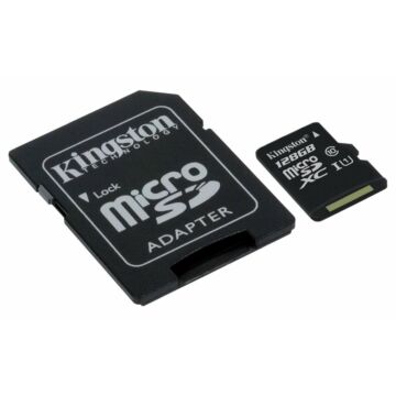 Kingston Canvas Select 128GB microSD memóriakártya + SD adapter Class 10 UHS-I (80MB/s olvasás) (SDCS/128GB) - SDCS_128GB