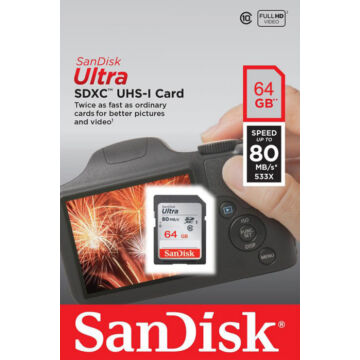 SanDisk Ultra 64GB SDXC Memóriakártya UHS-I Class 10 (80 Mb/S) (SDSDUNC-064G-GN6IN) - SDSDUNC_064G_GN6IN