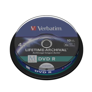 Verbatim M-Disc DVD-R 4X 4,7GB Teljes Felületén Nyomtatható Lemez - Cake (10) - 43824