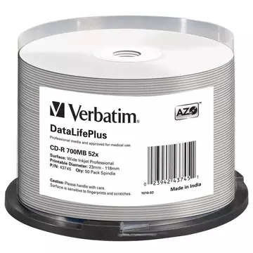 Verbatim CD-R Professional 52X Teljes Felületén Nyomtatható Lemez /NO ID/ - Cake (50) - 43745