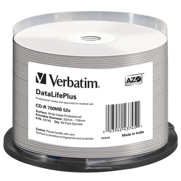 Verbatim CD-R Professional 52X nyomtatható lemez 700MB - Cake (50) (D182/A)