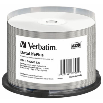 Verbatim CD-R Professional 52X Teljes Felületén Nyomtatható Lemez /NO ID/ - Cake (50) - 43745