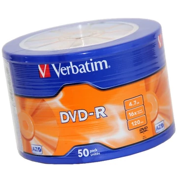 Verbatim DVD-R 16X lemez 4,7 GB - 50 db shrink csomagolás (D150)