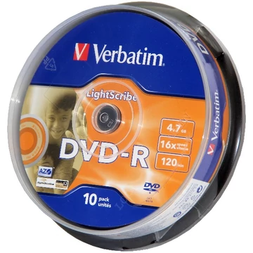 Verbatim DVD-R 16X Lightscribe Íróval Nyomtatható Lemez, Cake (10) - D123