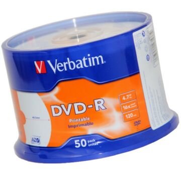 Verbatim DVD-R 16X Teljes Felületén Nyomtatható Lemez /NO ID/ - Cake (50) - 43533