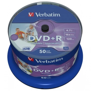 Verbatim DVD+R 16X teljes felületén nyomtatható lemez - cake (50)