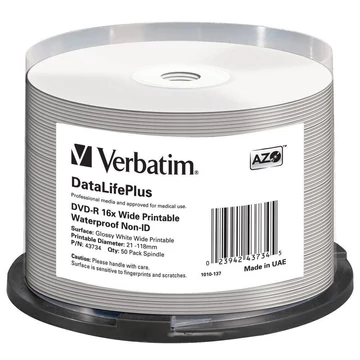 Verbatim DVD-R 16x nyomtatható fényes vízálló lemez 4,7 GB /NO ID/ - Cake (50)