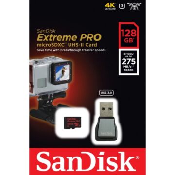 SanDisk Extreme Pro 128GB Micro SDXC Memóriakártya UHS-Ii U3 Class 10 (275 Mb/S) + USB 3.0 Adapter (SDSQXPJ-128G-GN6M3) - SDSQXPJ_128G_GN6M3