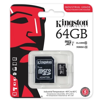 Kingston 64GB Micro SDXC Industrial memóriakártya (100/80 MB/s) + Adapter