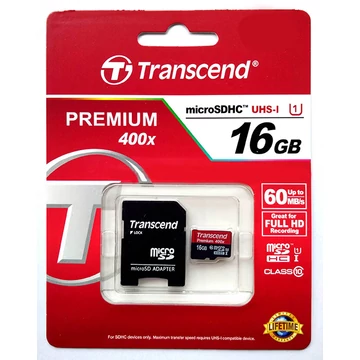Transcend 16GB Micro SDHC Memóriakártya UHS-I Class 10 (60 Mb/S) + Adapter - TS16GUSDU1