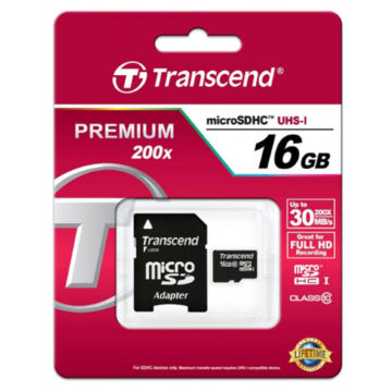 Transcend 16GB Micro SDHC Memóriakártya Class 10 (30 Mb/S) + Adapter - TS16GUSDHC10