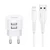 USAMS T20 kerek töltőfej 2XUSB 2.1 Fehér, 1m lightning kábellel