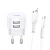 USAMS T20 kerek töltőfej 2XUSB 2.1 Fehér, 1m Type-C kábellel