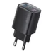 USAMS CC229 hálózati töltő 1xUSB-A és 1xUSB-C csatlakozással 30W GaN PD LED kijelzővel - fekete