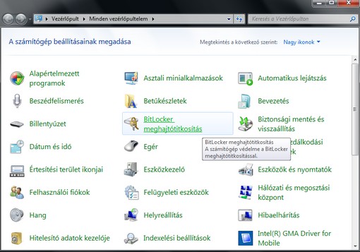 BitLocker Vezérlőpult