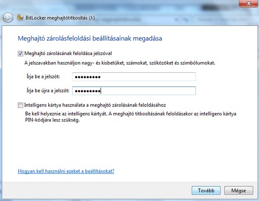 BitLocker jelszó megadás
