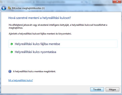 BitLocker helyreállítási kulcs